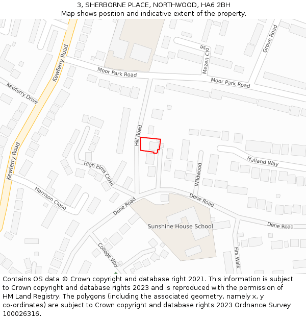 3, SHERBORNE PLACE, NORTHWOOD, HA6 2BH: Location map and indicative extent of plot