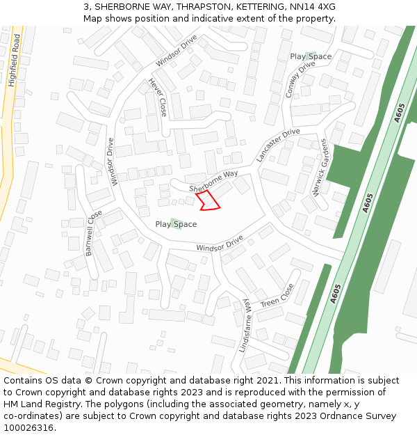 3, SHERBORNE WAY, THRAPSTON, KETTERING, NN14 4XG: Location map and indicative extent of plot