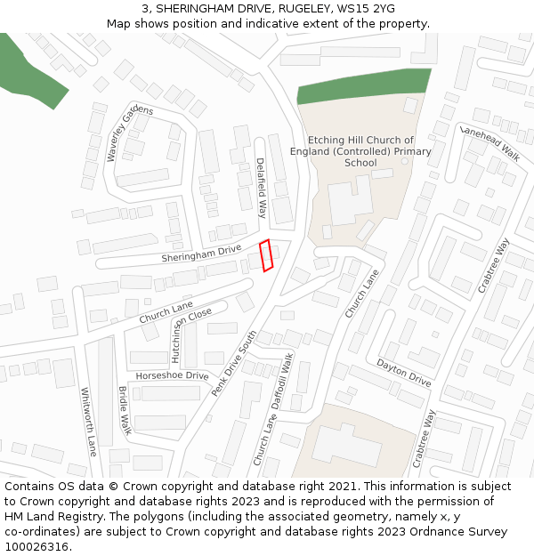 3, SHERINGHAM DRIVE, RUGELEY, WS15 2YG: Location map and indicative extent of plot