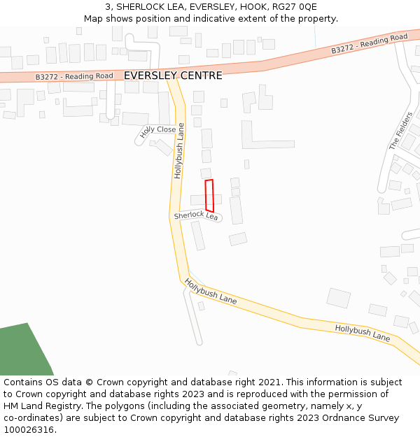 3, SHERLOCK LEA, EVERSLEY, HOOK, RG27 0QE: Location map and indicative extent of plot