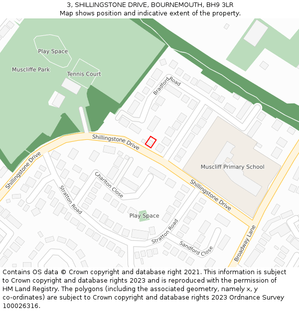 3, SHILLINGSTONE DRIVE, BOURNEMOUTH, BH9 3LR: Location map and indicative extent of plot