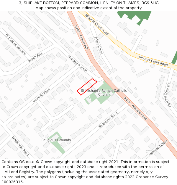 3, SHIPLAKE BOTTOM, PEPPARD COMMON, HENLEY-ON-THAMES, RG9 5HG: Location map and indicative extent of plot