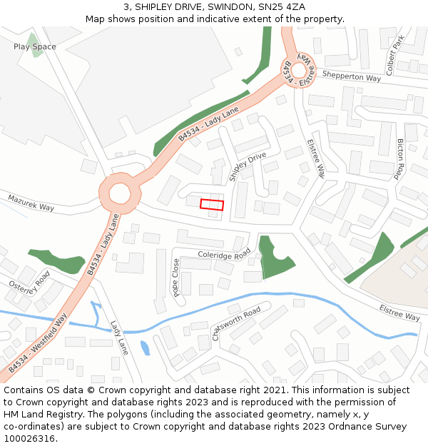 3, SHIPLEY DRIVE, SWINDON, SN25 4ZA: Location map and indicative extent of plot