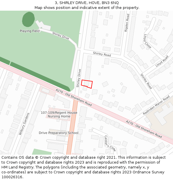 3, SHIRLEY DRIVE, HOVE, BN3 6NQ: Location map and indicative extent of plot