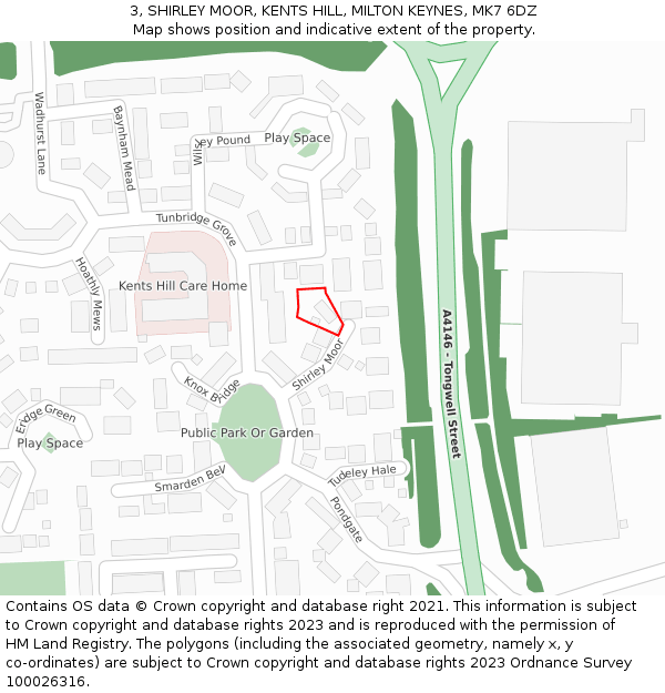 3, SHIRLEY MOOR, KENTS HILL, MILTON KEYNES, MK7 6DZ: Location map and indicative extent of plot