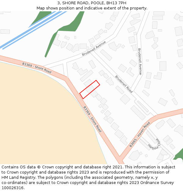3, SHORE ROAD, POOLE, BH13 7PH: Location map and indicative extent of plot