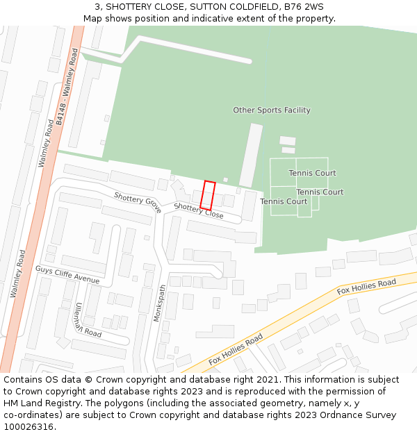 3, SHOTTERY CLOSE, SUTTON COLDFIELD, B76 2WS: Location map and indicative extent of plot