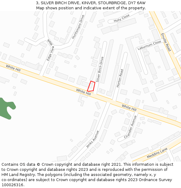 3, SILVER BIRCH DRIVE, KINVER, STOURBRIDGE, DY7 6AW: Location map and indicative extent of plot