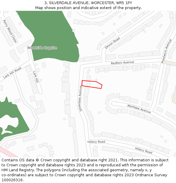 3, SILVERDALE AVENUE, WORCESTER, WR5 1PY: Location map and indicative extent of plot