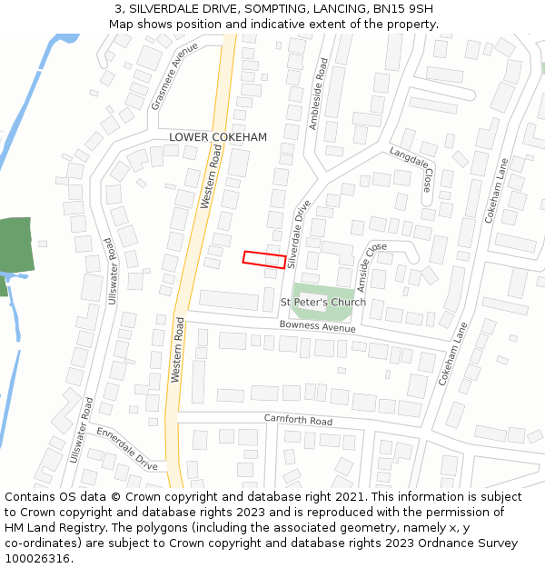 3, SILVERDALE DRIVE, SOMPTING, LANCING, BN15 9SH: Location map and indicative extent of plot