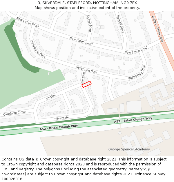 3, SILVERDALE, STAPLEFORD, NOTTINGHAM, NG9 7EX: Location map and indicative extent of plot