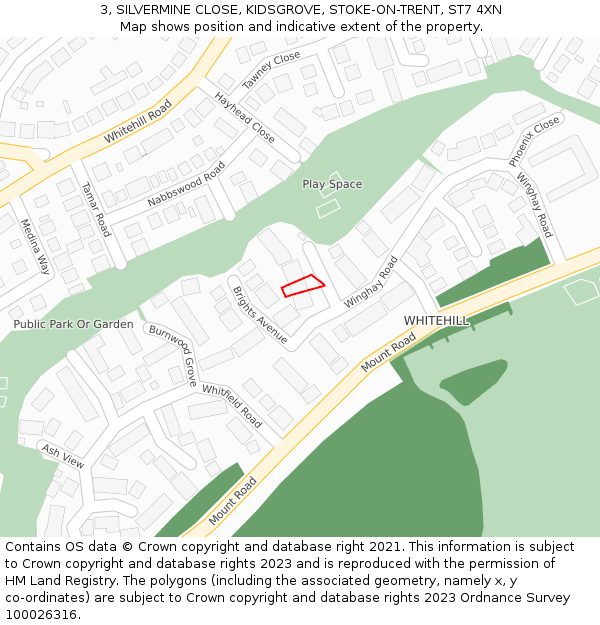 3, SILVERMINE CLOSE, KIDSGROVE, STOKE-ON-TRENT, ST7 4XN: Location map and indicative extent of plot