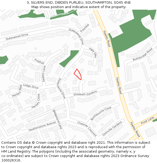 3, SILVERS END, DIBDEN PURLIEU, SOUTHAMPTON, SO45 4NE: Location map and indicative extent of plot