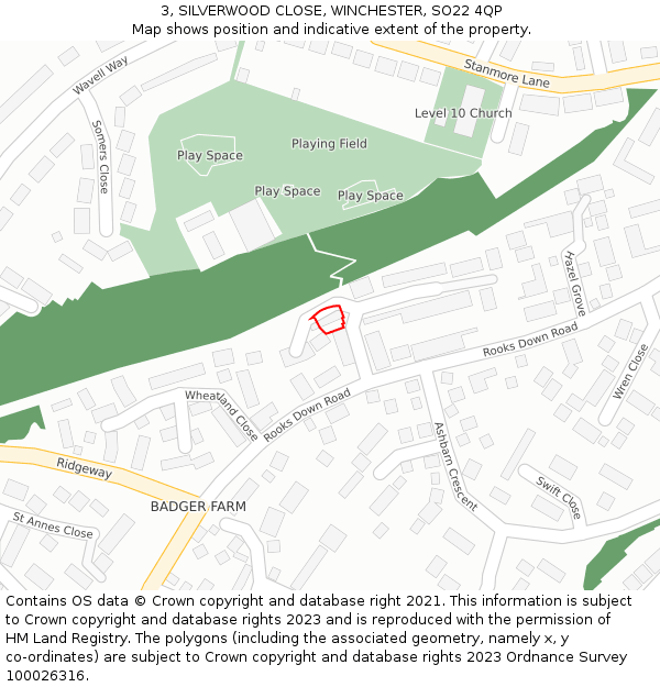 3, SILVERWOOD CLOSE, WINCHESTER, SO22 4QP: Location map and indicative extent of plot