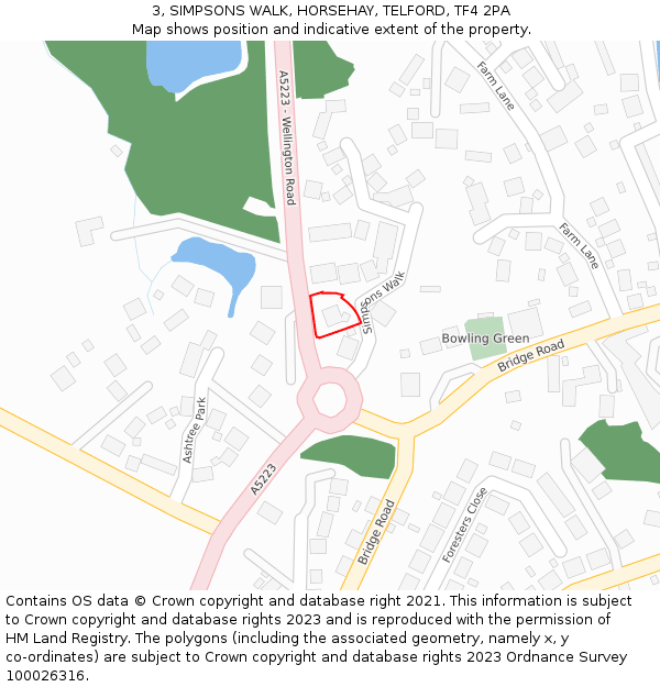 3, SIMPSONS WALK, HORSEHAY, TELFORD, TF4 2PA: Location map and indicative extent of plot