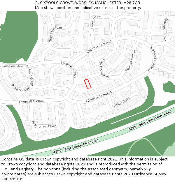 3, SIXPOOLS GROVE, WORSLEY, MANCHESTER, M28 7GR: Location map and indicative extent of plot