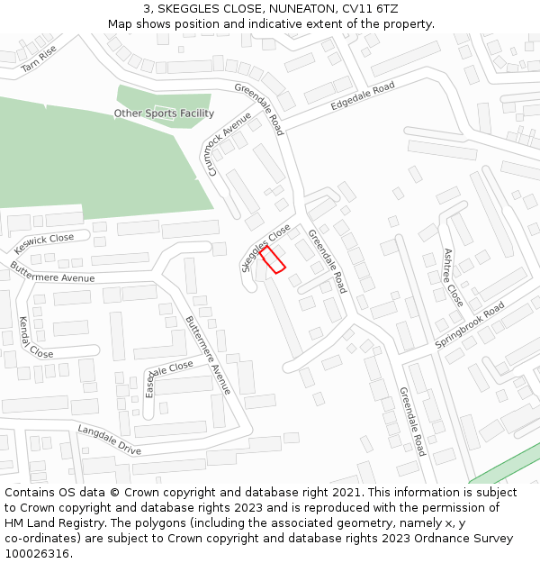 3, SKEGGLES CLOSE, NUNEATON, CV11 6TZ: Location map and indicative extent of plot
