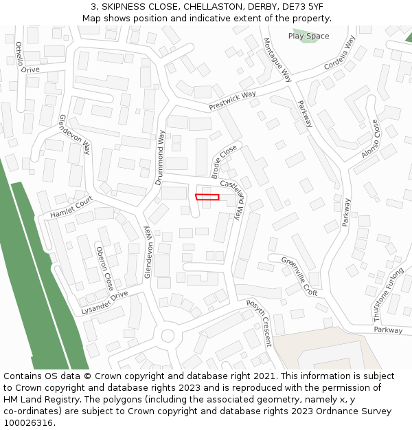 3, SKIPNESS CLOSE, CHELLASTON, DERBY, DE73 5YF: Location map and indicative extent of plot