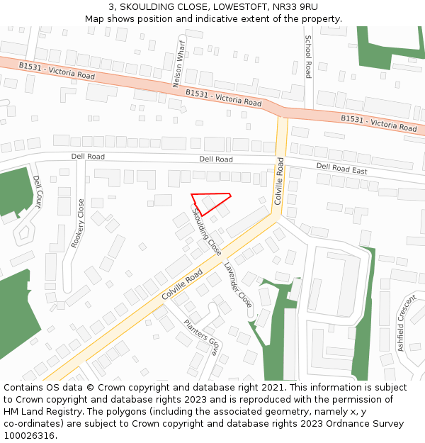 3, SKOULDING CLOSE, LOWESTOFT, NR33 9RU: Location map and indicative extent of plot