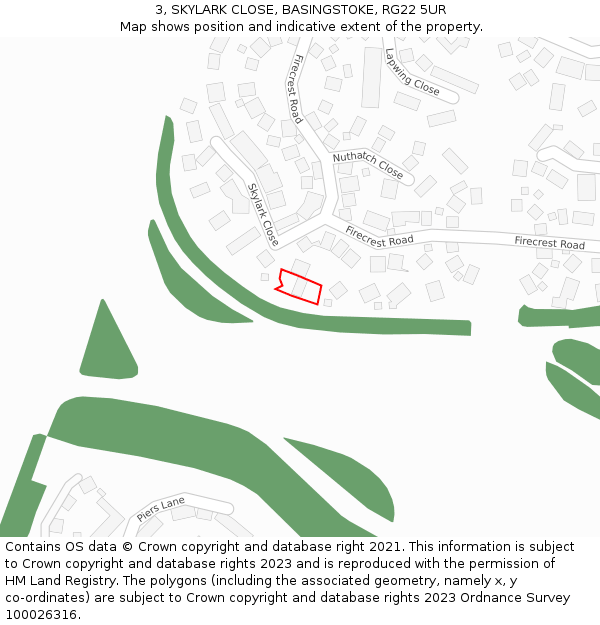 3, SKYLARK CLOSE, BASINGSTOKE, RG22 5UR: Location map and indicative extent of plot