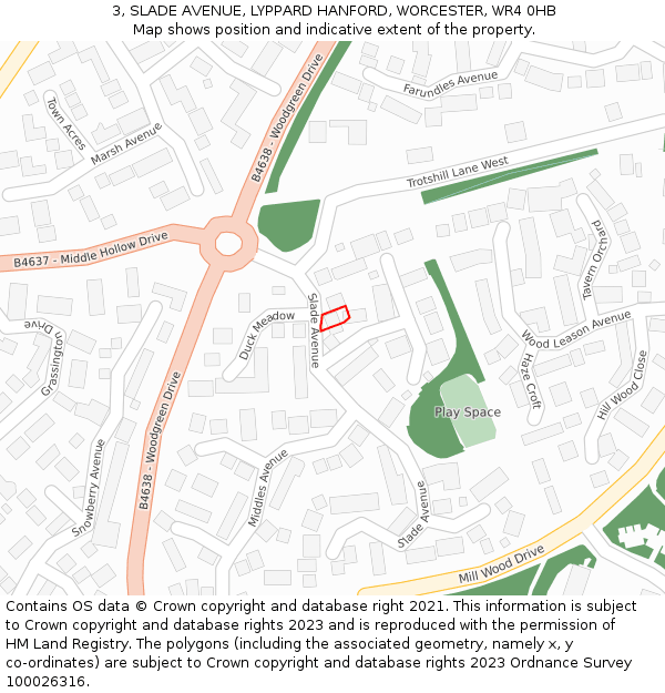 3, SLADE AVENUE, LYPPARD HANFORD, WORCESTER, WR4 0HB: Location map and indicative extent of plot