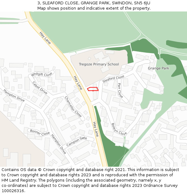 3, SLEAFORD CLOSE, GRANGE PARK, SWINDON, SN5 6JU: Location map and indicative extent of plot