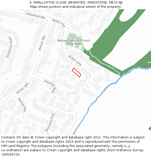 3, SMALLHYTHE CLOSE, BEARSTED, MAIDSTONE, ME15 8JJ: Location map and indicative extent of plot