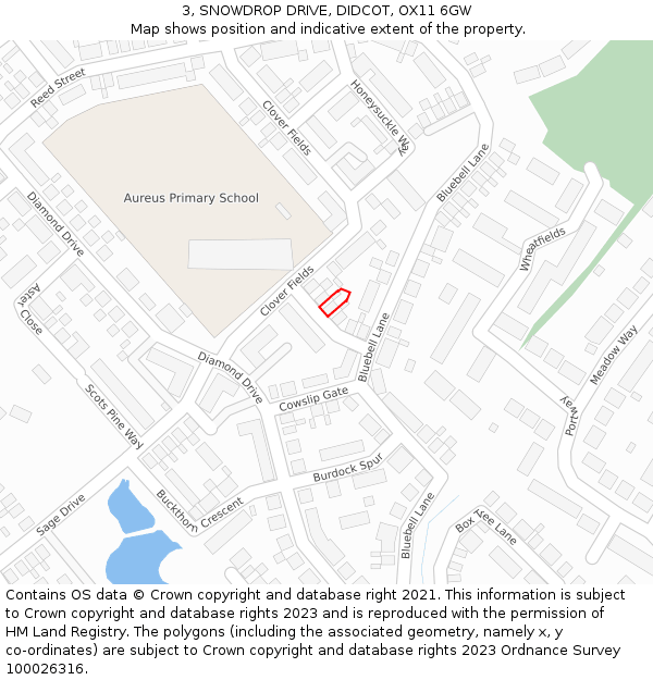 3, SNOWDROP DRIVE, DIDCOT, OX11 6GW: Location map and indicative extent of plot
