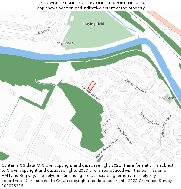 3, SNOWDROP LANE, ROGERSTONE, NEWPORT, NP10 9JX: Location map and indicative extent of plot