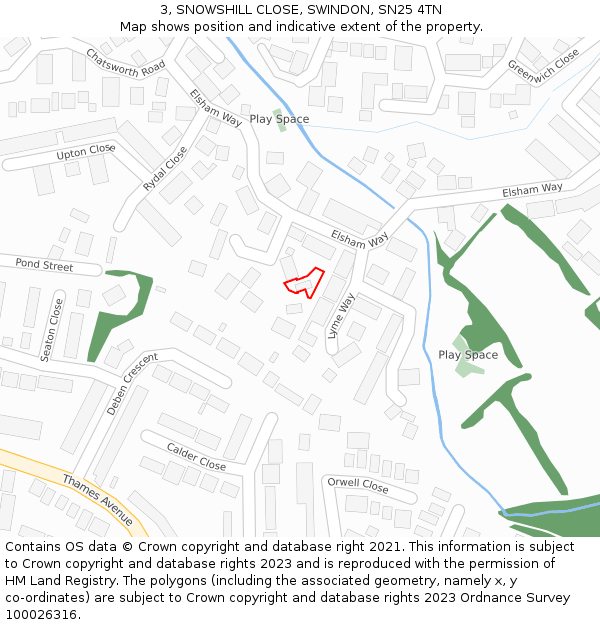3, SNOWSHILL CLOSE, SWINDON, SN25 4TN: Location map and indicative extent of plot