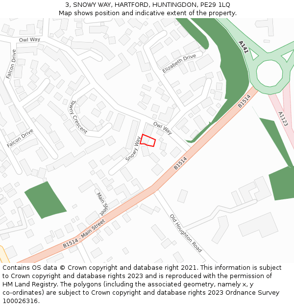 3, SNOWY WAY, HARTFORD, HUNTINGDON, PE29 1LQ: Location map and indicative extent of plot