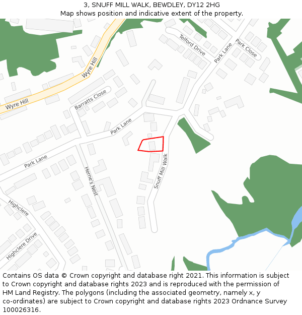 3, SNUFF MILL WALK, BEWDLEY, DY12 2HG: Location map and indicative extent of plot