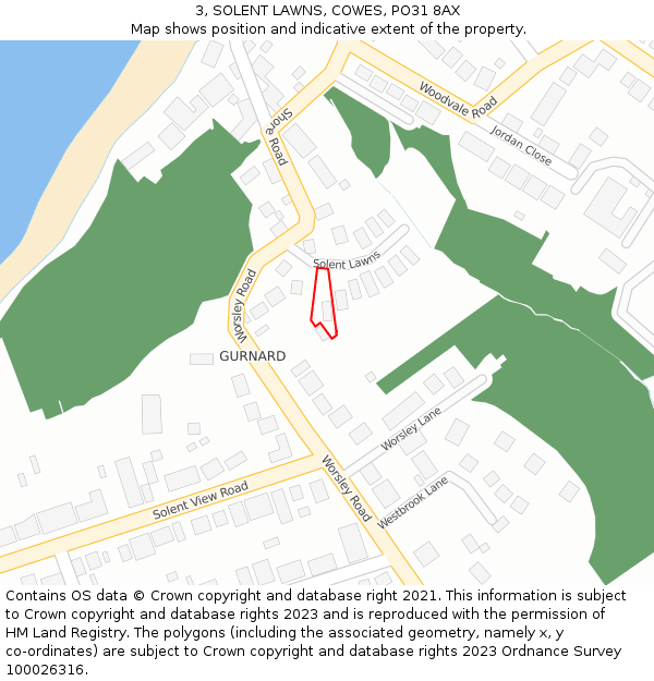 3, SOLENT LAWNS, COWES, PO31 8AX: Location map and indicative extent of plot