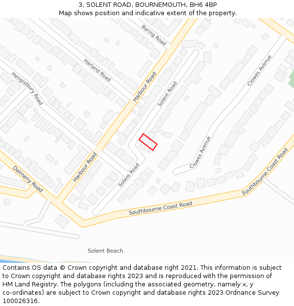 3, SOLENT ROAD, BOURNEMOUTH, BH6 4BP: Location map and indicative extent of plot
