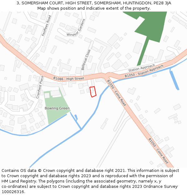 3, SOMERSHAM COURT, HIGH STREET, SOMERSHAM, HUNTINGDON, PE28 3JA: Location map and indicative extent of plot