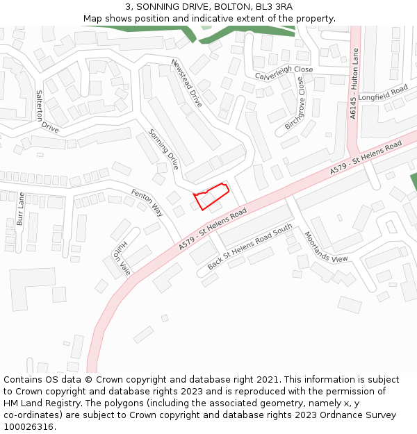 3, SONNING DRIVE, BOLTON, BL3 3RA: Location map and indicative extent of plot