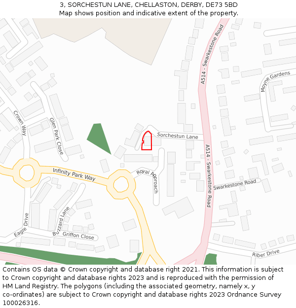 3, SORCHESTUN LANE, CHELLASTON, DERBY, DE73 5BD: Location map and indicative extent of plot