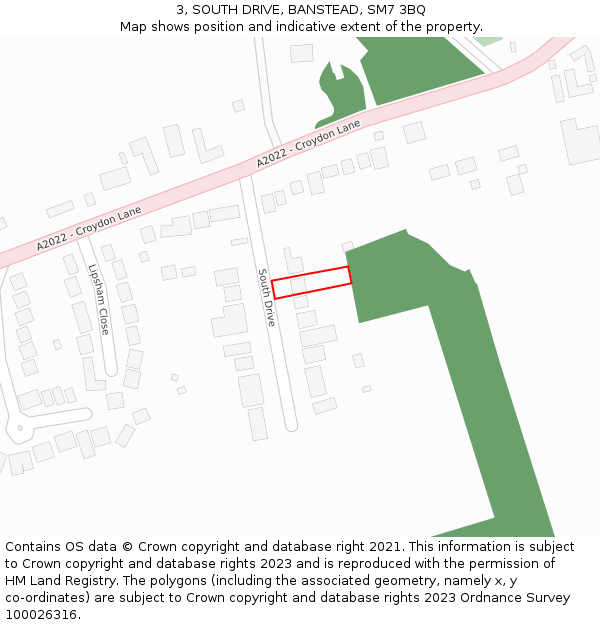 3, SOUTH DRIVE, BANSTEAD, SM7 3BQ: Location map and indicative extent of plot