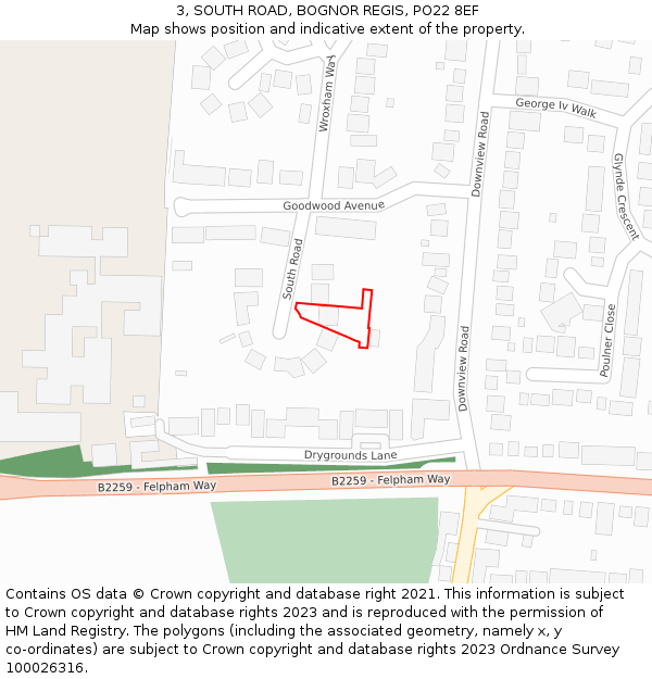 3, SOUTH ROAD, BOGNOR REGIS, PO22 8EF: Location map and indicative extent of plot