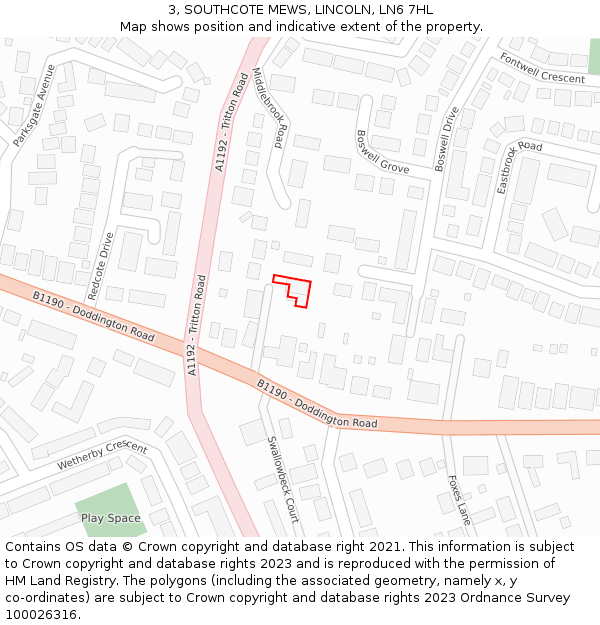 3, SOUTHCOTE MEWS, LINCOLN, LN6 7HL: Location map and indicative extent of plot