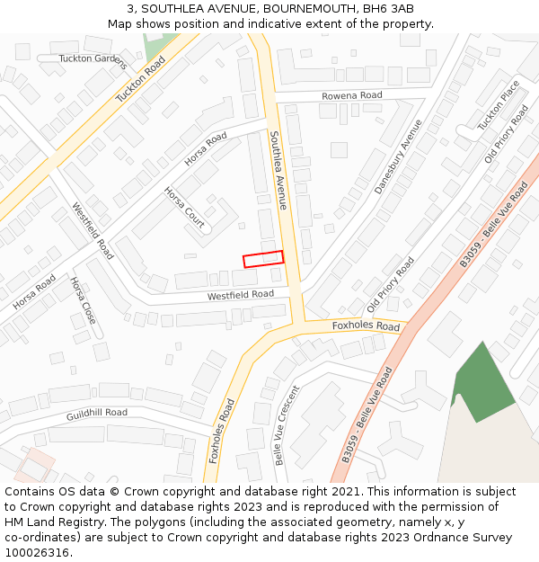 3, SOUTHLEA AVENUE, BOURNEMOUTH, BH6 3AB: Location map and indicative extent of plot