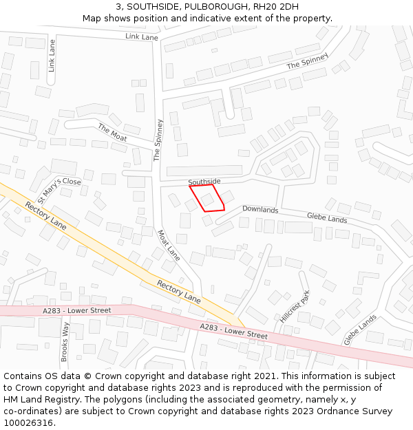 3, SOUTHSIDE, PULBOROUGH, RH20 2DH: Location map and indicative extent of plot