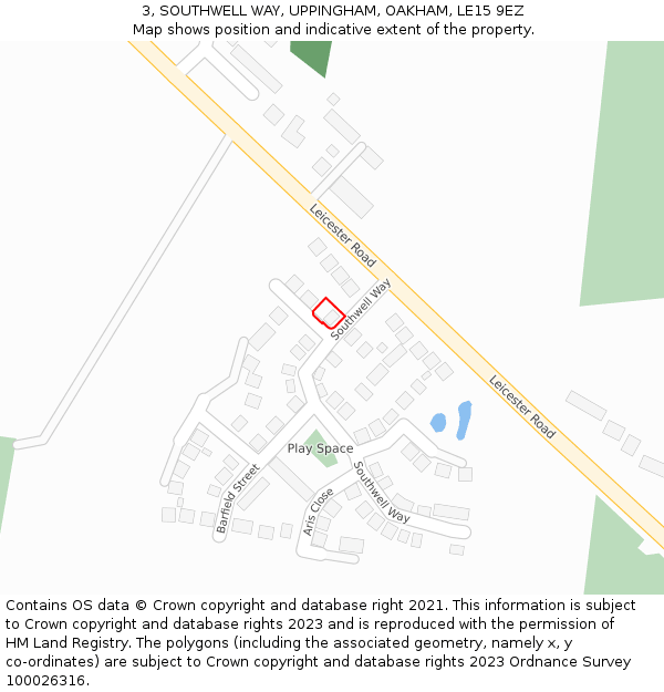 3, SOUTHWELL WAY, UPPINGHAM, OAKHAM, LE15 9EZ: Location map and indicative extent of plot
