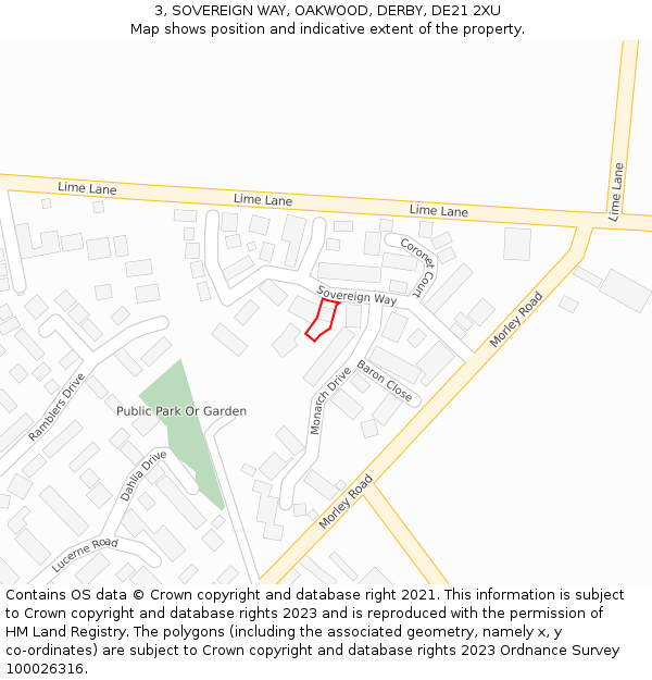 3, SOVEREIGN WAY, OAKWOOD, DERBY, DE21 2XU: Location map and indicative extent of plot