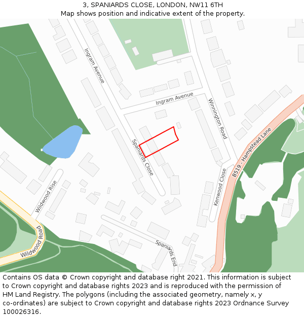 3, SPANIARDS CLOSE, LONDON, NW11 6TH: Location map and indicative extent of plot