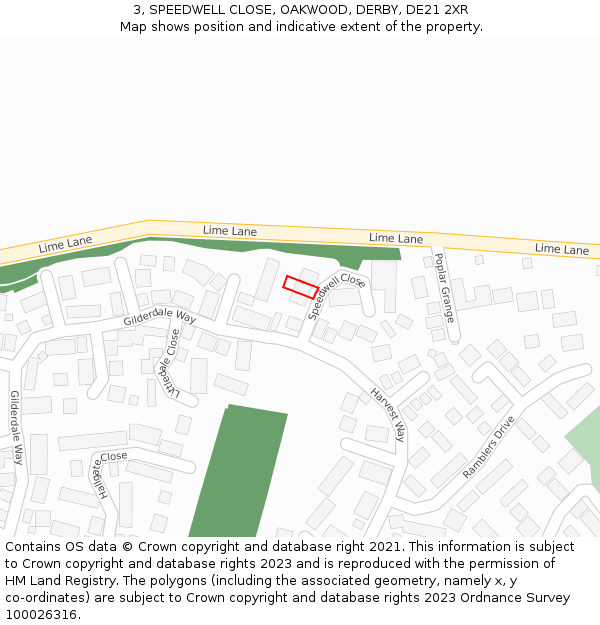 3, SPEEDWELL CLOSE, OAKWOOD, DERBY, DE21 2XR: Location map and indicative extent of plot