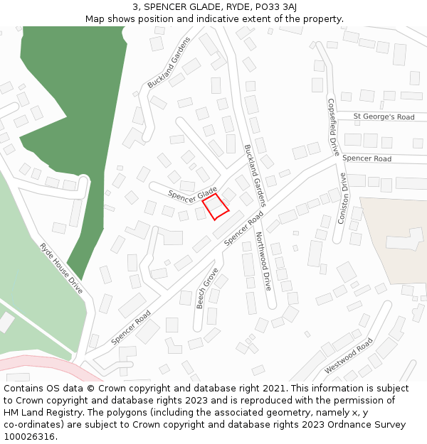 3, SPENCER GLADE, RYDE, PO33 3AJ: Location map and indicative extent of plot