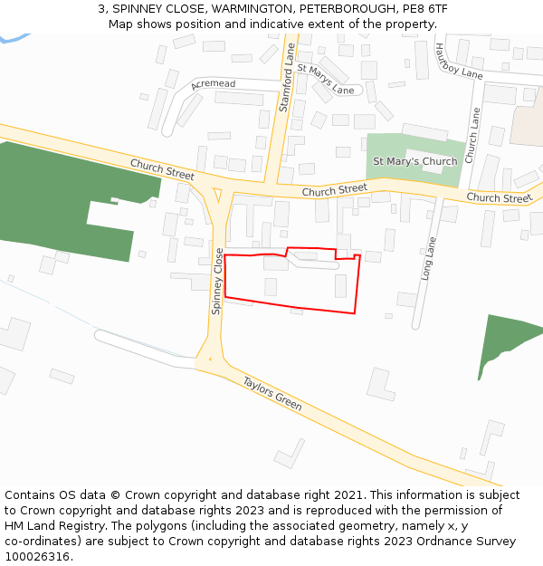 3, SPINNEY CLOSE, WARMINGTON, PETERBOROUGH, PE8 6TF: Location map and indicative extent of plot
