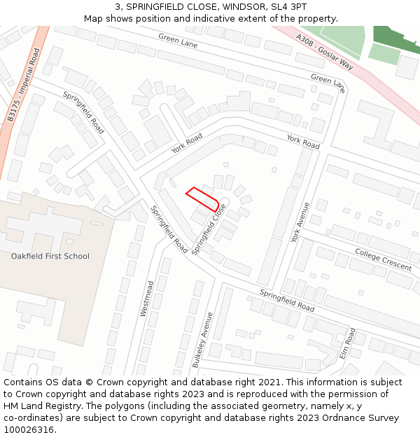 3, SPRINGFIELD CLOSE, WINDSOR, SL4 3PT: Location map and indicative extent of plot