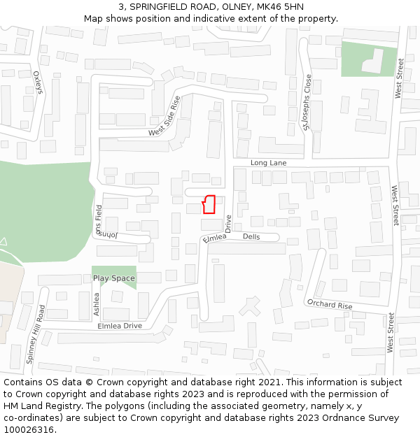 3, SPRINGFIELD ROAD, OLNEY, MK46 5HN: Location map and indicative extent of plot